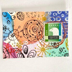 ACEO Original Watercolor Doodle US Postage Stamp Art Tristina Dietz Elmes ATC